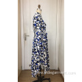 Blue and White Long Sleeve Maxi Dress